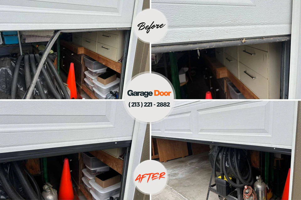 Before and after: garage door repair Mansfield Center, MA